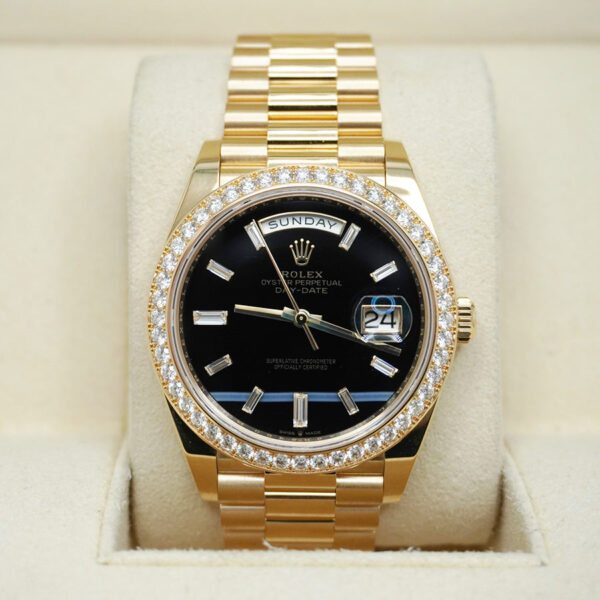 Rolex Day-Date 40 Presidential 228348RBR Diamond Bezel Baguette Onyx Dial