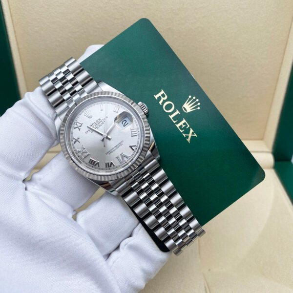Rolex Datejust 36mm Fluted Bezel Jubilee Bracelet Silver Diamond 6 and 9 Hour Marker Dial