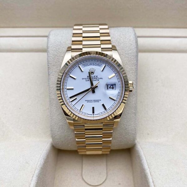Rolex Day-Date 36mm Presidential 128238 Fluted Bezel White Dial