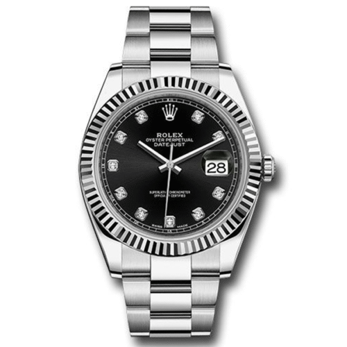 Rolex Datejust 41mm Black Diamond Dial Fluted Bezel 126334