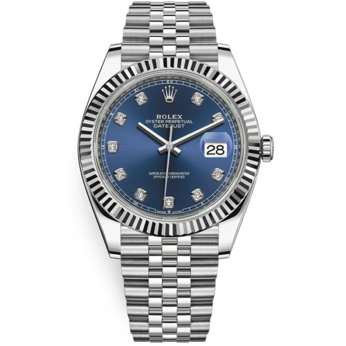 Rolex Datejust 41mm Bright Blue Diamond Dial Fluted Bezel 126334