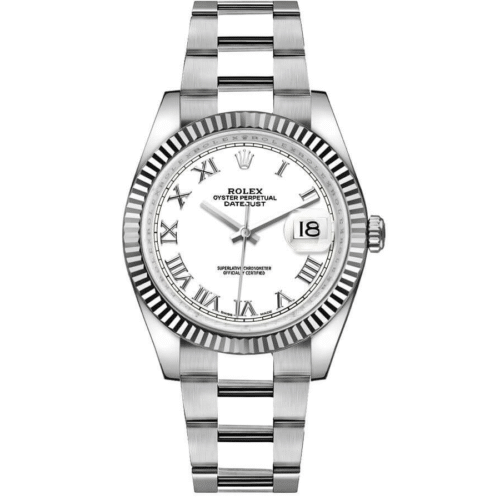 Rolex Datejust 41mm White Roman Numeral Dial Fluted Bezel 126334