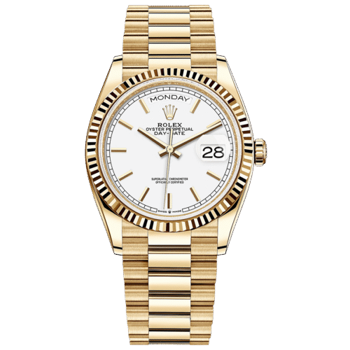 Rolex Day-Date 36mm Presidential 128238 Fluted Bezel White Dial