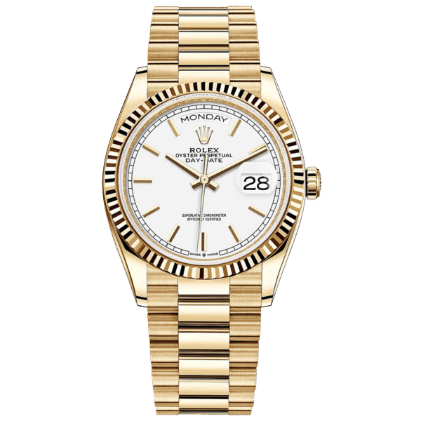 Rolex Day-Date 36mm Presidential 128238 Fluted Bezel White Dial