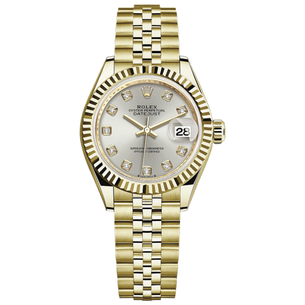 Rolex Lady-Datejust Silver Diamond Dial Fluted Bezel 28mm 279178