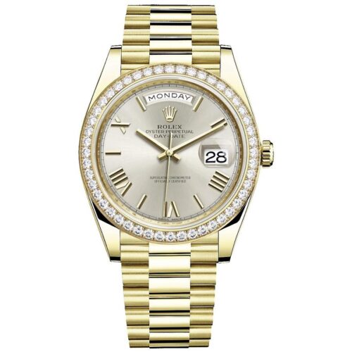 Rolex Day-Date 40 Presidential 228348RBR Diamond Bezel Silver Dial